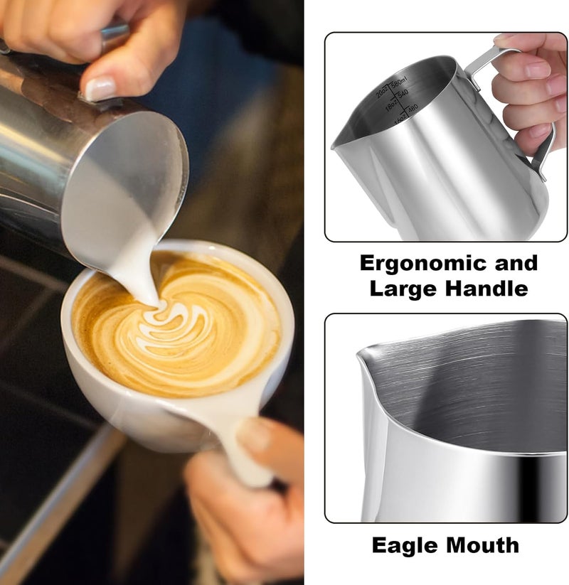 LifHap Milk Frothing Pitcher,Milk Steaming Frother Cup,Barista Cappuccino Latte Art Milk Jug with Decorating Pen,Stainless Steel Espresso Coffee Bar Accessories Tools (Silver, 20oz) - Image 3